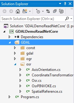 Структура проекта .NET Core с использованием библиотеки GDAL/OGR