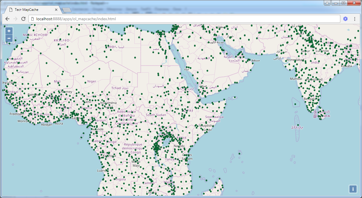 Запуск ГИС веб-приложения на OpenLayers для проверки MapCache